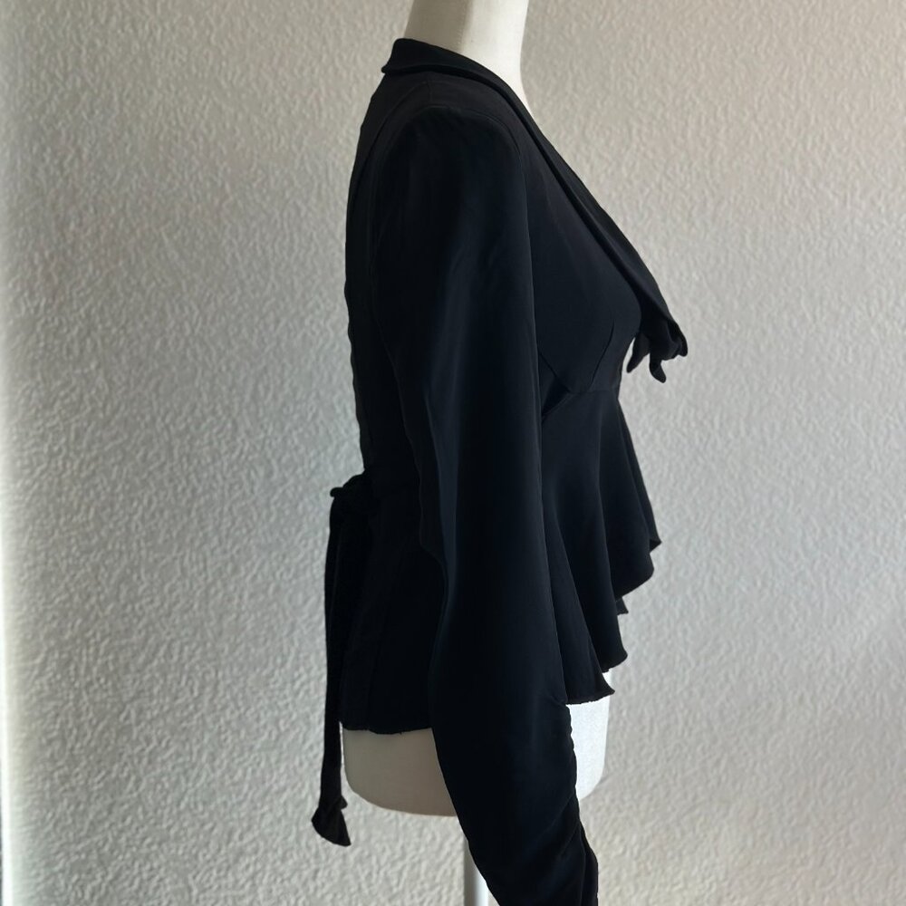 Paola Frani Black Draped Peplum Blouse – Made in Italy – Size 6 (IT 38) - Picture 4 of 10